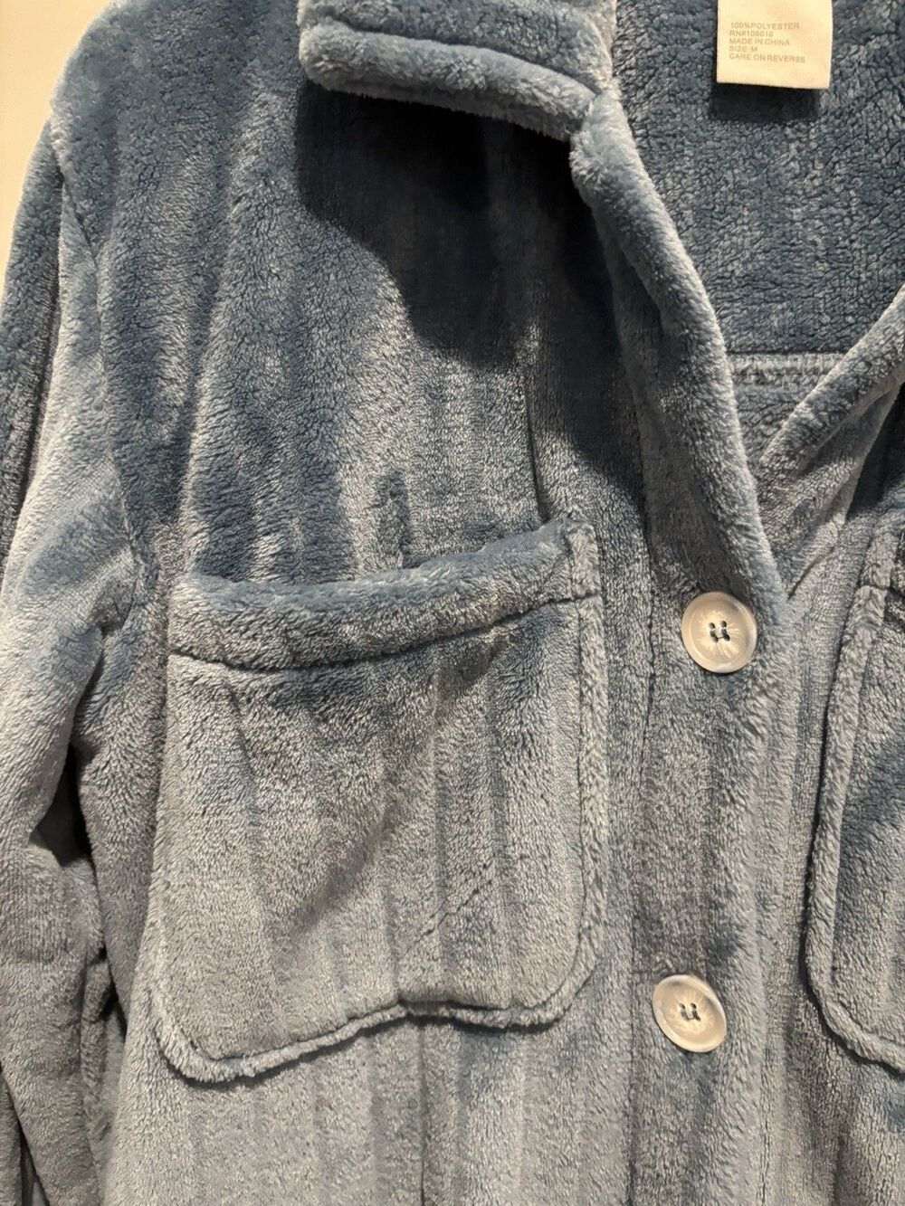 Softies Women's Blue Fleece Button-Front Collared Robe Jacket w/ Pockets M - Picture 8 of 10